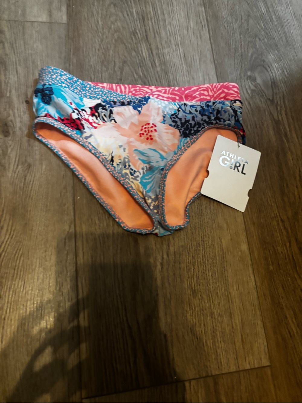 Athleta Floral Peach & Blue Girls' Swim Bottoms NEW Size 12